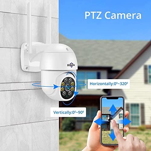 【PTZ+5MP】 Kit Caméra de Surveillance WiFi Extérieure,20M Vision Nocturne Colorée,Hiseeu Kit Vidéo Surveillance 10CH NVR 1To HDD et 4X5MP Caméra, Détection Mouvement,Audio 2 Voies,Alarme Son Lumieuse – Image 2
