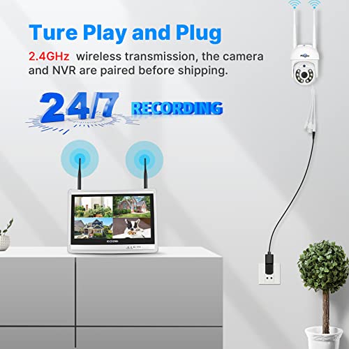 【PTZ+3TB HDD】 Hiseeu 5MP PTZ Kit Caméra de Surveillance WiFi avec 12″ Moniteur 10CH 3To HDD NVR 4 PTZ Caméras Kit Vidéo Surveillance WiFi,Vision Nocturne Couleur,Détection de Mouvement,Audio 2 Voies – Image 2