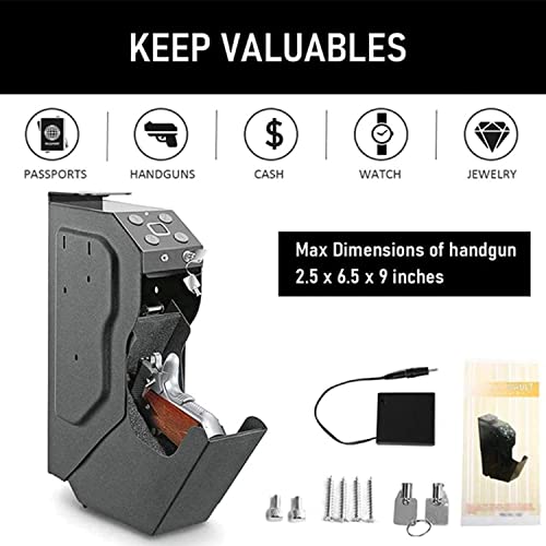 3 en 1 Coffres-Forts pour Armes à Feu (Empreintes Digitales/Serrure à Clé/Code NuméRique), Coffre-Fort pour Arme De Poing Unique, Support pour Arme De Poing sous Une Tabl – Image 3