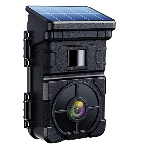 Camera de Chasse Solaire, 24MP 1080P Camera Chasse 2500mAh Batterie Intégrée Rechargeable, Caméra Chasse Nocturne Activé par Mouvement Temps de Déclenchement 0.1s Angle de Détection 120° Étanche IP66