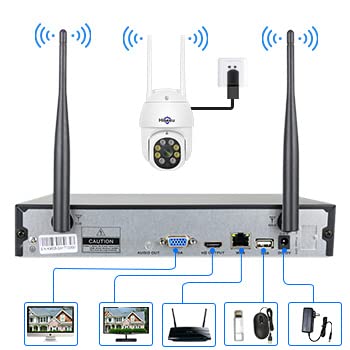 【PTZ+5MP】 Kit Caméra de Surveillance WiFi Extérieure,20M Vision Nocturne Colorée,Hiseeu Kit Vidéo Surveillance 10CH NVR 1To HDD et 4X5MP Caméra, Détection Mouvement,Audio 2 Voies,Alarme Son Lumieuse – Image 9