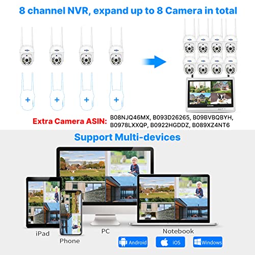 【PTZ+3TB HDD】 Hiseeu 5MP PTZ Kit Caméra de Surveillance WiFi avec 12″ Moniteur 10CH 3To HDD NVR 4 PTZ Caméras Kit Vidéo Surveillance WiFi,Vision Nocturne Couleur,Détection de Mouvement,Audio 2 Voies – Image 6