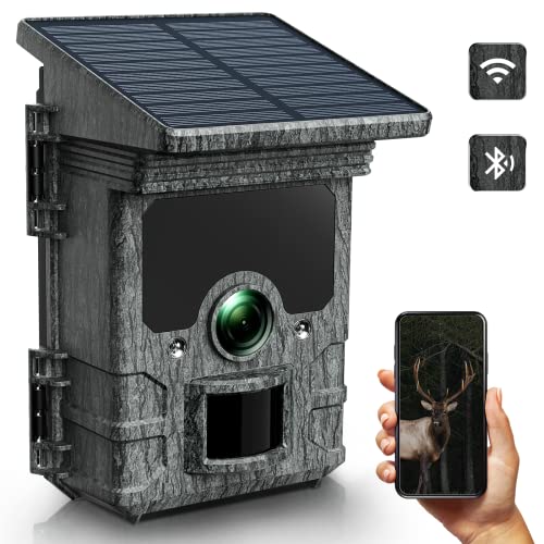 Caméra de Chasse Solaire 4K 46MP, Camera Chasse WiFi Bluetooth Étanche IP66, Camera de Chasse 36pcs LED Infrarouge 20m Grand Angle 120° Détecter Caméra Chasse Nocturne Vitesse de Dclenchement 0,2s