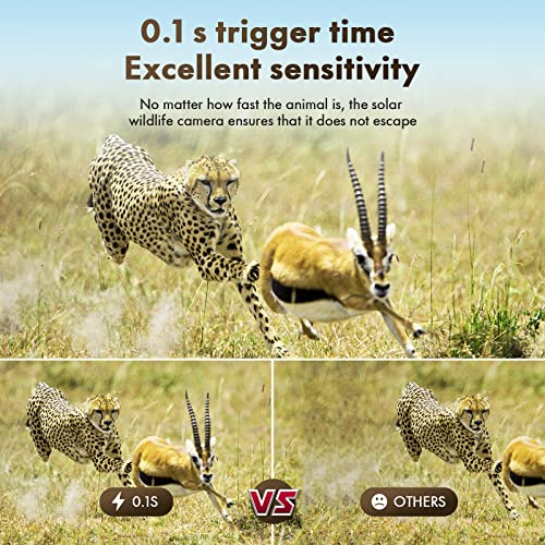 Camera de Chasse Solaire, 24MP 1080P Camera Chasse 2500mAh Batterie Intégrée Rechargeable, Caméra Chasse Nocturne Activé par Mouvement Temps de Déclenchement 0.1s Angle de Détection 120° Étanche IP66 – Image 6
