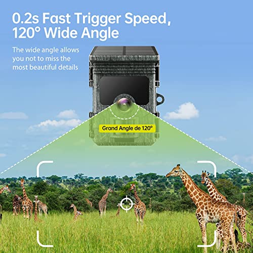 Camera de Chasse Solaire 4K 30FPS 46MP, Camera Chasse WiFi Bluetooth Batterie Rechargeable Intégrée, Caméra de Chasse Nocturne Infrarouge Étanche IP66 Grand Angle 120° Vitesse de Dclenchement 0,2s – Image 5
