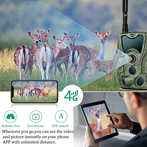 4G/LTE Caméra de Chasse 30MP 4K Vidéo, Lithium 5000mAh, Camera de Chasse Vision Nocturne avec App Gratuite Carte SIM, Vidéo en Temps Réel, Vitesse de Déclenchement 0,2s,Détecteur de mouvement 120° – Image 2