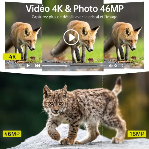 Caméra de Chasse Solaire 4K 46MP, Camera Chasse WiFi Bluetooth Étanche IP66, Camera de Chasse 36pcs LED Infrarouge 20m Grand Angle 120° Détecter Caméra Chasse Nocturne Vitesse de Dclenchement 0,2s – Image 3