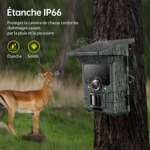 Caméra de Chasse Solaire 4K 46MP, Camera Chasse WiFi Bluetooth Étanche IP66, Camera de Chasse 36pcs LED Infrarouge 20m Grand Angle 120° Détecter Caméra Chasse Nocturne Vitesse de Dclenchement 0,2s – Image 7