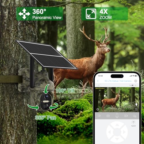 4G/3G Caméra de Chasse Solaire Extérieure sans Fil avec Carte SIM, Caméra Surveillance sur Batterie avec Détection de Mouvement, 2K Vision Nocturne, 360° Rotation, Audio Bidirectionnel, Etanche IP66 – Image 3