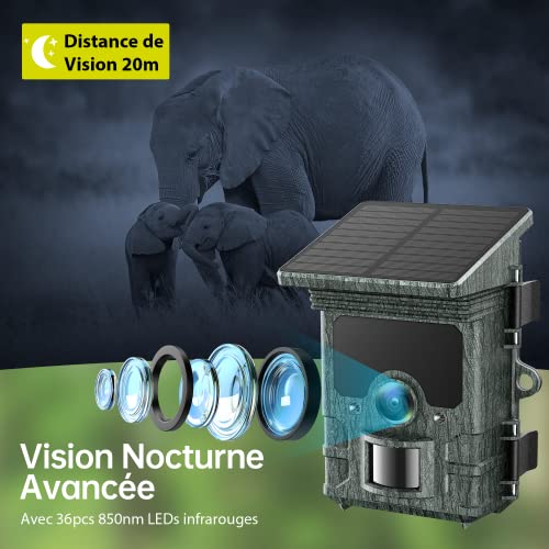 Caméra de Chasse Solaire 4K 46MP, Camera Chasse WiFi Bluetooth Étanche IP66, Camera de Chasse 36pcs LED Infrarouge 20m Grand Angle 120° Détecter Caméra Chasse Nocturne Vitesse de Dclenchement 0,2s – Image 5