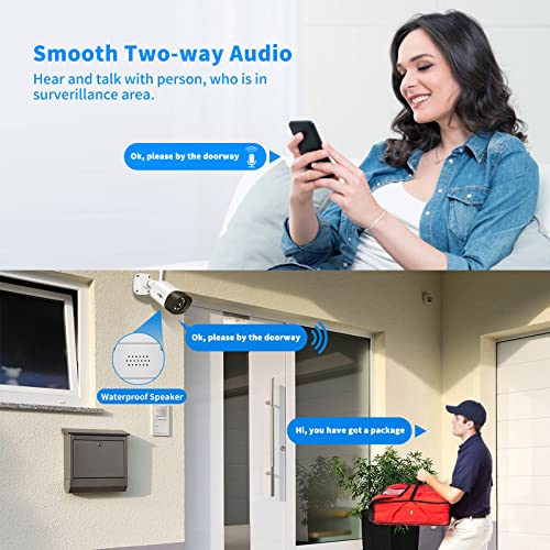 【PTZ+5MP】 Kit Caméra de Surveillance WiFi Extérieure,20M Vision Nocturne Colorée,Hiseeu Kit Vidéo Surveillance 10CH NVR 1To HDD et 4X5MP Caméra, Détection Mouvement,Audio 2 Voies,Alarme Son Lumieuse – Image 8