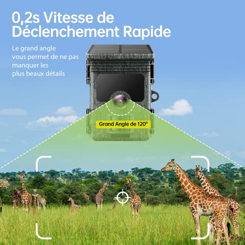 Caméra de Chasse Solaire 4K 46MP, Camera Chasse WiFi Bluetooth Étanche IP66, Camera de Chasse 36pcs LED Infrarouge 20m Grand Angle 120° Détecter Caméra Chasse Nocturne Vitesse de Dclenchement 0,2s – Image 6